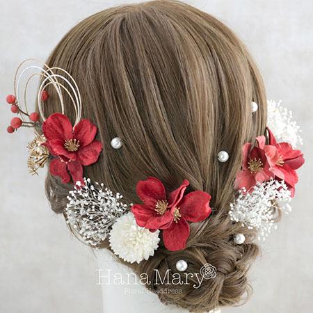 赤いハナミズキの髪飾り 成人式 卒業式 結婚式 振袖 袴 白無垢