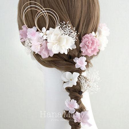 さくらとプリザの華やかな髪飾り成人式 卒業式【あみ下ろし】振袖 袴 着物 水引き